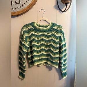 Pink Rose Teal and Cream Chevron Sweater
